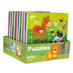 Apli Expositor de Puzles de Madera Encajables Tematica Infantil Animales - 20x20 cm - 9 Puzles con Guia Impresa - Alto Valor Did