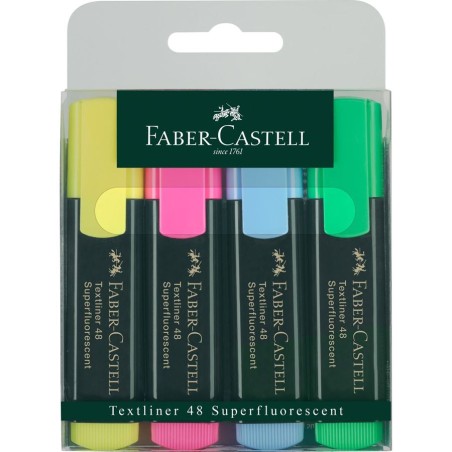 Faber-Castell Pack de 4 Rotuladores Marcadores Fluorescentes Textliner 48 - Punta Biselada - Trazo entre 1.2mm y 5mm - Tinta con