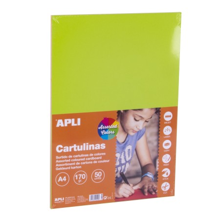 Apli Cartulinas Surtido Fluorescente A4 170g 50 Hojas