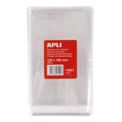 Apli Bolsas Polipropileno Transparente con Cierre Adhesivo - Tamaño 120 x 180mm - Galga 120 - Alta Resistencia y Flexibilidad - 