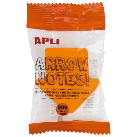 Apli Notas Adhesivas Flecha 70x70mm Bloc 200 Hojas - 4 Colores Surtidos - Fluorescentes - Destacables - Color: Surtido