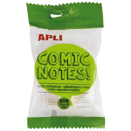 Apli Notas Adhesivas Comic 70x70mm - Bloc 200 Hojas - 4 Colores Surtidos - Fluorescentes