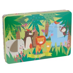 Apli Kids Puzle de la Jungla - 24 Piezas de 8x8mm - Caja Metalica Rectangular - Diseño Exclusivo de Martina Hogan - Facil Manejo