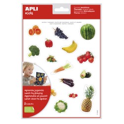 Apli Gomets Tematicos Realistas Alimentos del Huerto - 36 Gomets en 2 Hojas - Imagenes Realistas para Relacionar Alimentos - Adh