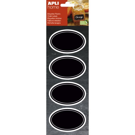 Apli Etiquetas Pizarra Ovaladas 80x50mm - Adhesivo Removible - 2 Hojas (8 Etiquetas) - Tiza Liquida o Convencional - Borrado Fac