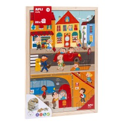 Apli Kids Puzle de Niveles la Ciudad - 254x5x376 mm - 28 Piezas de Madera - Diseño Infantil, Colorido, Claro y Simple - Bolsa de