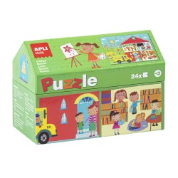 Apli Kids Puzle Descubre la Escuela - 24 Piezas de 7x7cm - Diseño Infantil, Colorido y Claro - Piezas Resistentes y Seguras - De