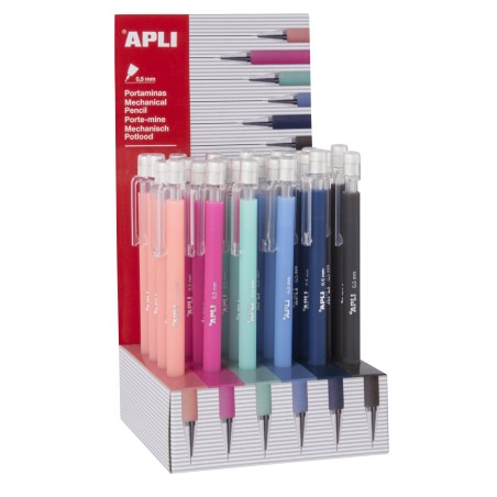 Apli Expositor Portaminas Soft Nordik - 05mm - Colores Salmon, Rosa, Turquesa, Azul, Azul Marino y Negro - Capuchon con Tapon Tr