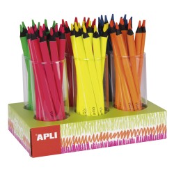 Apli Expositor Jumbo Fluor de Lapices - 5mm de Grosor Triangular - 108 Lapices en 6 Colores Fluorescentes - Recambios Disponible