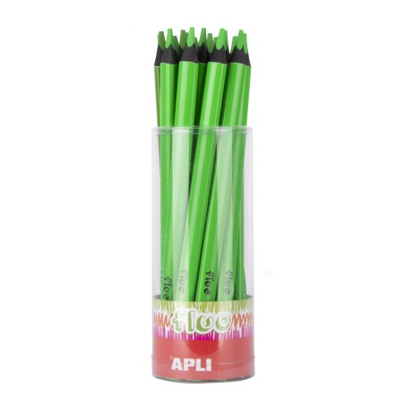 Apli Lapices Jumbo Fluor Verde - Triangulares de 5mm - Mejor Sujecion y Cobertura - Pack de 18 Unidades - Formato para Expositor