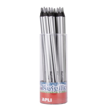Apli Jumbo Metallic Lapices - 5mm de Grosor Triangular - 18 Unidades por Pack - Color Plata para Mejor Sujecion y Mayor Cobertur