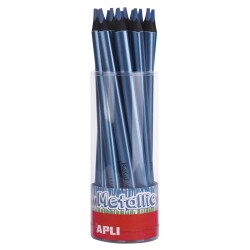 Apli Lapices Jumbo Metallic Azul Metalizado - 5mm de Grosor Triangular - 18 Unidades por Pack - Ideal para Mejor Sujecion y Mayo