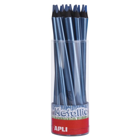 Apli Lapices Jumbo Metallic Azul Metalizado - 5mm de Grosor Triangular - 18 Unidades por Pack - Ideal para Mejor Sujecion y Mayo