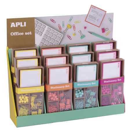 Apli Fluor Collection Expositor de Productos Basicos - Colores Surtidos Fluor - Diseño Moderno - 12 Sets de 25 Pins, 80 Clips de