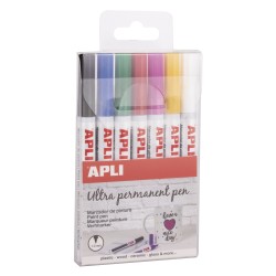 Apli Rotuladores Tinta Permanente Punta Fina - 1-2mm - Pack 7 Colores - Base Aceite - Larga Duracion - Resistente Al Agua - Sopo
