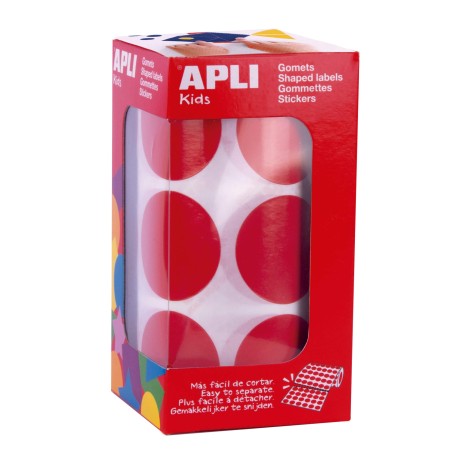 Apli Gomets XL Redondos Ø 33mm Rojos con Adhesivo Permanente - 708 Gomets por Rollo - Ideal para Desarrollar Psicomotricidad Fin