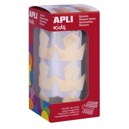 Apli Gomets Estrella Plata Metalizado - 33mm - Adhesivo Permanente - 708 Gomets por Rollo - Facil Separacion