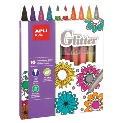 Apli Kids Rotuladores Glitter - Ø 12x137 mm - Cuerpo Cilindrico y Punta Redonda Bloqueada de Ø 3.8 mm - Colores Surtidos - Lavab