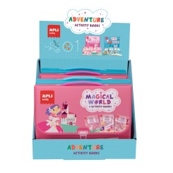 Apli Expositor Activity Books de 6 Unidades - 2 Tematicas: el Mundo Magico y Piratas - 3 Libros con Hojas Plastificadas y Activi