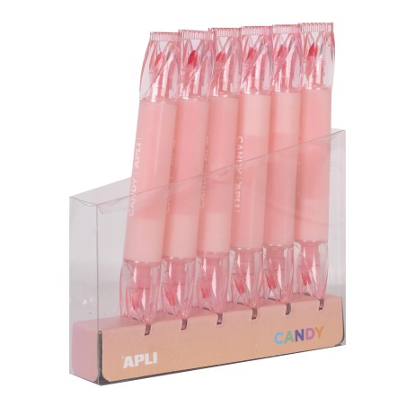 Apli Subrayadores Caramelo Rosa - Doble Punta: 5mm Plana y 2mm Redonda - Refill Pack de 6 - Ideal para Agendas, Libretas y Calen