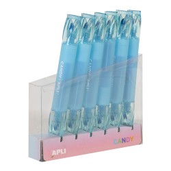 Apli Subrayadores Caramelo Azul - Doble Punta: 5mm Plana y 2mm Redonda - Refill Pack de 6 - Ideal para Agendas, Libretas y Calen