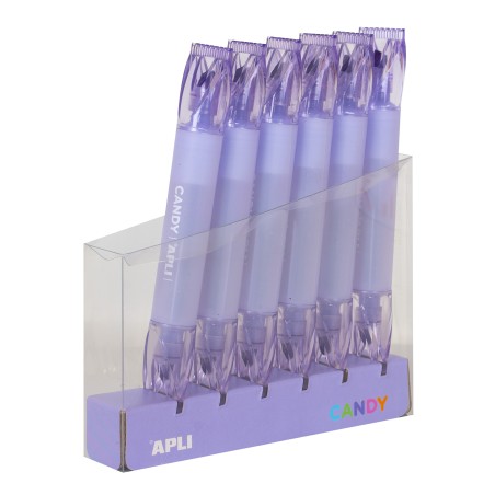 Apli Subrayadores Caramelo Morado - Doble Punta: 5mm Plana y 2mm Redonda - Refill Pack de 6 - Ideal para Agendas, Libretas y Cal