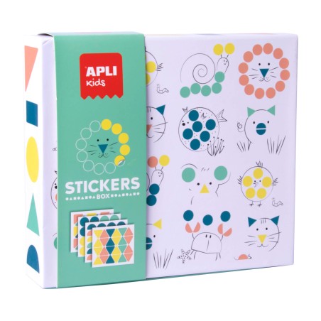 Apli Kids Juego de Gomets Animales - 8 Laminas Ilustradas de 200G - 8 Hojas de Gomets Removibles Geometricos - Libro Guia con Ej