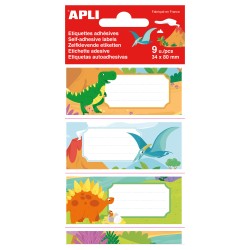 Apli Etiquetas Adhesivas Escolares Dinosaurios - Tamaño 81x36mm - 9 Etiquetas de Adhesivo Permanente de Alta Calidad - Ideal par