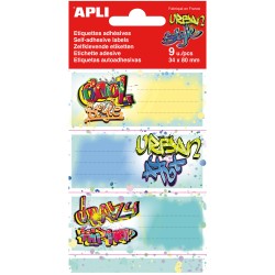 Apli Etiquetas Adhesivas Escolares Grafitis - Tamaño 81x36mm - Adhesivo Permanente de Alta Calidad - Diseño de 3 Etiquetas por B