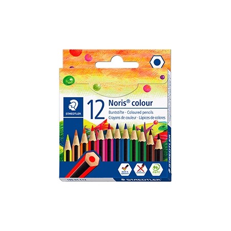 Staedtler Noris Colour 185 Pack de 12 Lapices Hexagonales de Colores - Resistencia a la Rotura - Material Wopex - Colores Surtid