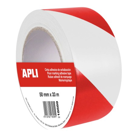 Apli Cinta de Señalizacion PVC Bicolor 50mmx33M 160?m - Adhesivo Solvente de Caucho Natural - Resistente a Vehiculos Pesados y R
