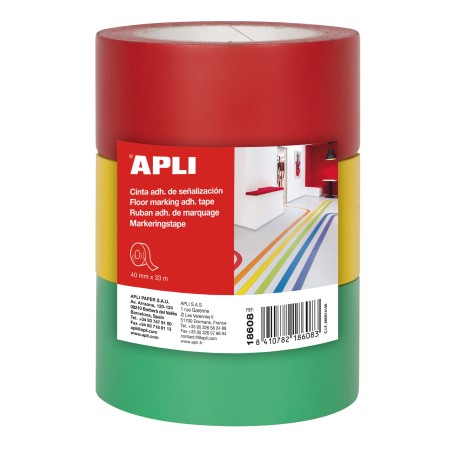 Apli Cinta de Señalizacion Adhesiva PVC 40x33mm 160?m - Desbobinado Silencioso - Adhesivo Solvente de Caucho Natural - Resistent