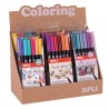 Apli Coloring Brush Markers - Expositor con 8 Packs Surtidos - Doble Punta de Nylon Tipo Pincel de 1-4 mm y Punta Redonda de 1 m
