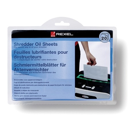 Rexel Pack de 20 Hojas Lubricantes para Destructoras