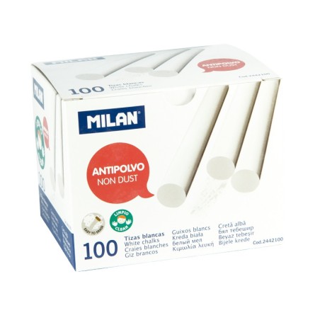 Milan Pack de 100 Tizas - Redondas - Antipolvo - No Contienen Caseina ni Yeso - Color Blanco