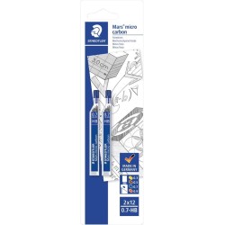 Staedtler Micro Carbon 250 Pack de 2 Tubos de 12 Minas - Mina HB de 0.7mm - Resistencia a la Rotura - 90% Procedente de Material