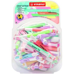 Stabilo Swing Cool Pastel Expositor de 100 Marcadores Fluorescentes - Cuerpo Plano - Punta Biselada - Trazo entre 1 y 4mm - Tint
