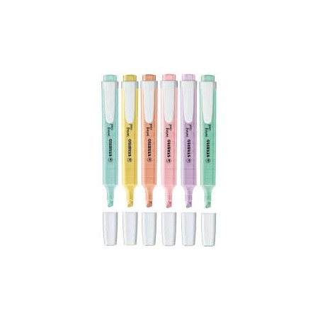 Stabilo Swing Cool Pastel Pack de 6 Marcadores Fluorescentes - Cuerpo Plano - Punta Biselada - Trazo entre 1 y 4mm - Tinta con B