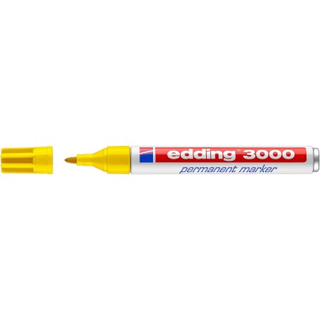 Edding 3000 Rotulador Permanente - Punta Redonda de 1.5mm - Trazo entre 1.5 y 3mm - Recargable - Secado Rapido - Color Amarillo