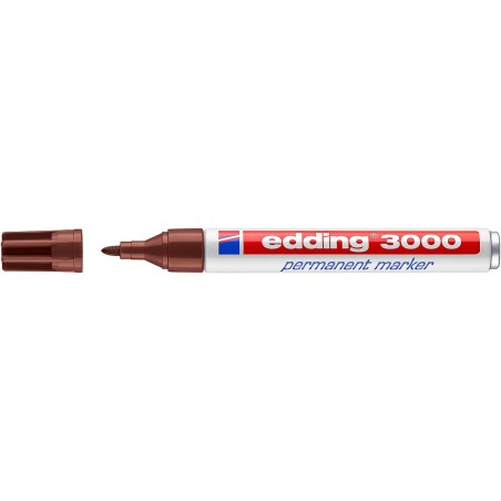 Edding 3000 Rotulador Permanente - Punta Redonda de 1.5mm - Trazo entre 1.5 y 3mm - Recargable - Secado Rapido - Color Marron