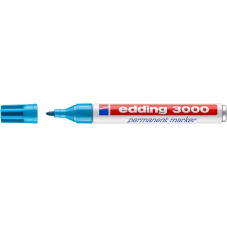 Edding 3000 Rotulador Permanente - Punta Redonda de 1.5mm - Trazo entre 1.5 y 3mm - Recargable - Secado Rapido - Color Azul Clar