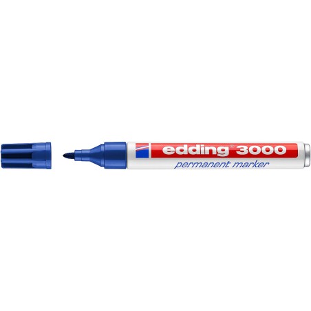 Edding 3000 Rotulador Permanente - Punta Redonda de 1.5mm - Trazo entre 1.5 y 3mm - Recargable - Secado Rapido - Color Azul