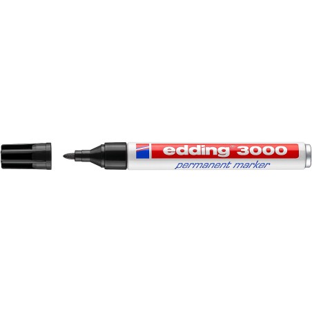 Edding 3000 Rotulador Permanente - Punta Redonda de 1.5mm - Trazo entre 1.5 y 3mm - Recargable - Secado Rapido - Color Negro