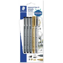 Staedtler Pigment Liner 308 Pack de 5 Rotuladores Calibrados - Tinta Resistente a la Luz y Agua - Para Escribrir, Esborzar y Dib