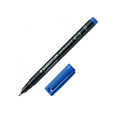 Staedtler Lumocolor 318 Rotulador Permanente - Punta Fina Redonda - Trazo 0.6mm - Capuchon con Clip - Secado Rapido - Color Azul