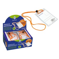 Bismark Portanombres Vertical con Cordon - Rapida Sustitucion de la Etiqueta - Tarjeta Incluida - Color Naranja, Transparente
