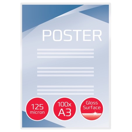 GBC Pack de 100 Carteras Plastificacion A3 con Brillo - Alta Calidad - 125 Micras - Transparente