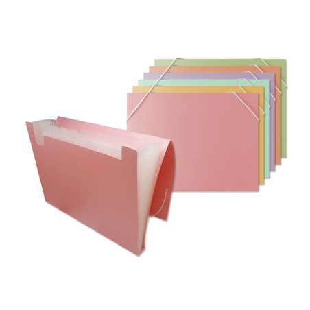 Bismark Pack de 8 Carpetas de Fuelle Polipropileno - 12 Departamentos - Cierre con Gomas - Colores Surtidos Pastel
