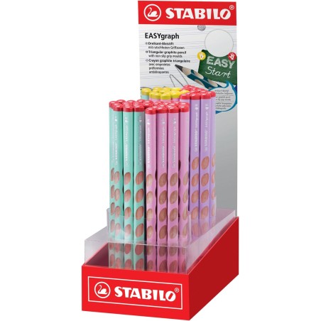 Stabilo Easygraph Pastel Expositor de 60 Lapices de Grafito - Mina HB de 3.15mm - Diseño Ergonomico - Colores Surtidos