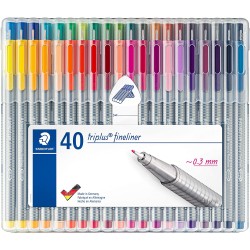 Staedtler Triplus Fineliner 334 Pack de 40 Rotuladores de Punta Fina - Trazo 0.3 mm Aprox - Tinta Base de Agua - Colores Surtido